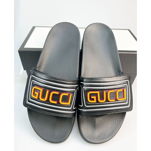 NIB Gucci Mens Online Leather Sandals In Black size 8 - Picture 3 of 9